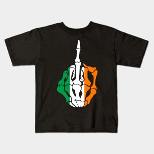 Skeleton Middle Finger Ireland Flag Kids T-Shirt